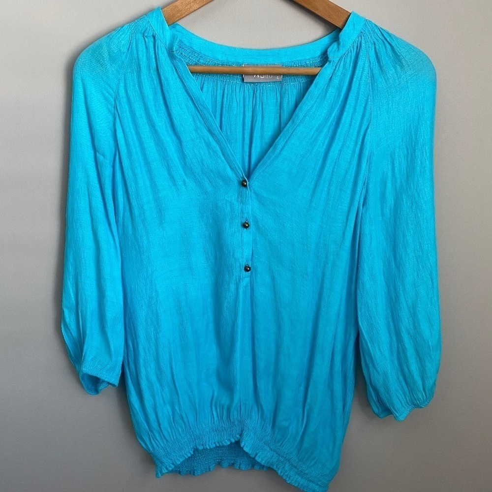 Wallis Women's Aqua 3/4 Sleeve V-neck Blouse Size Small‎